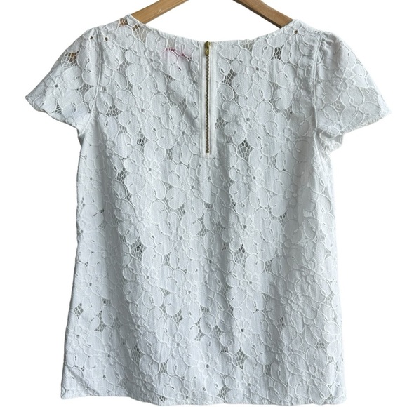LILLY PULITZER | NWOT White Floral Eyelet Short Sleeve Top | Zipper Back | Small - Picture 2 of 6
